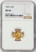 1874 G$1 Gold Dollar NGC MS60