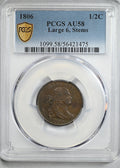 1806 Draped Bust Half Cent 1/2C PCGS AU58 - Large 6, Stems