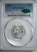 1943 Steel Lincoln Wheat Cent 1C PCGS MS67 CAC