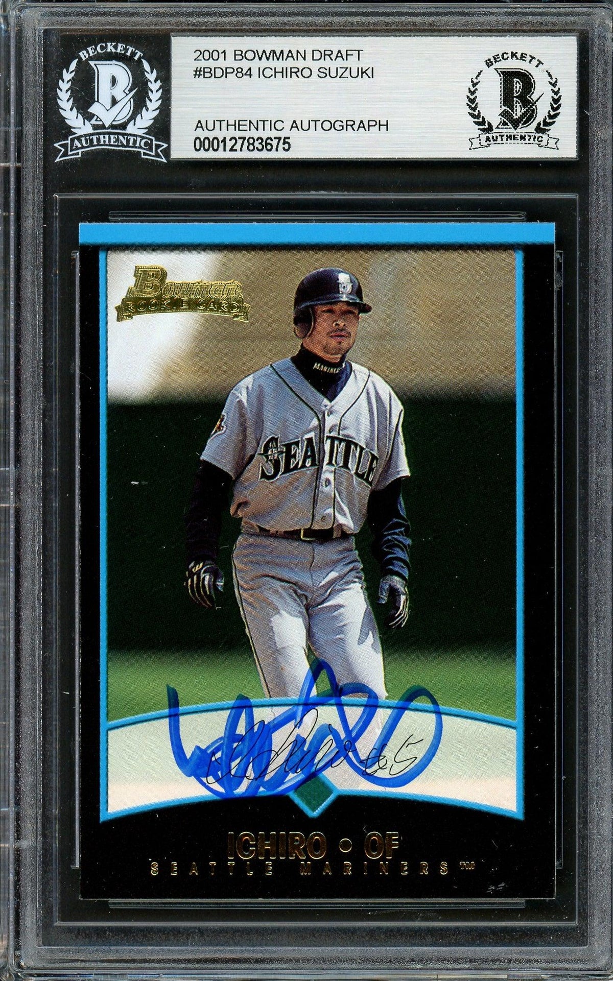 Ichiro Suzuki Autographed 2001 Bowman Draft Picks Rookie Card #BDP84 Seattle Mariners Beckett BAS #12783675