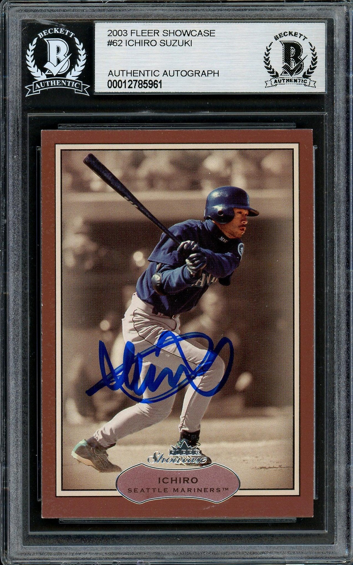 Ichiro Suzuki Autographed 2003 Fleer Showcase Card #62 Seattle Mariners Beckett BAS Stock #194254