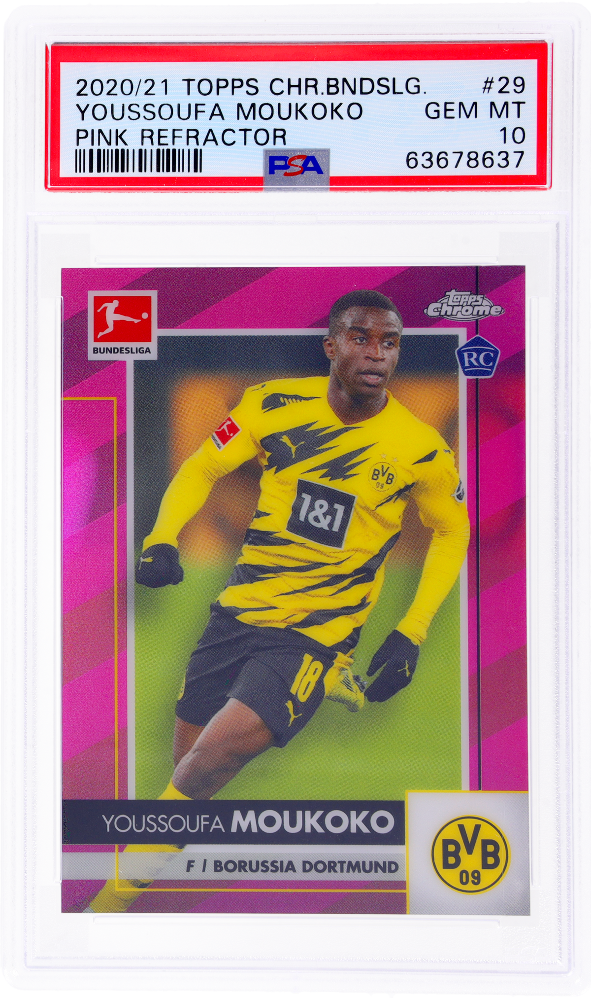 2020 Topps Chrome Pink Refractor Youssoufa Moukoko #29 RC /75 PSA 10