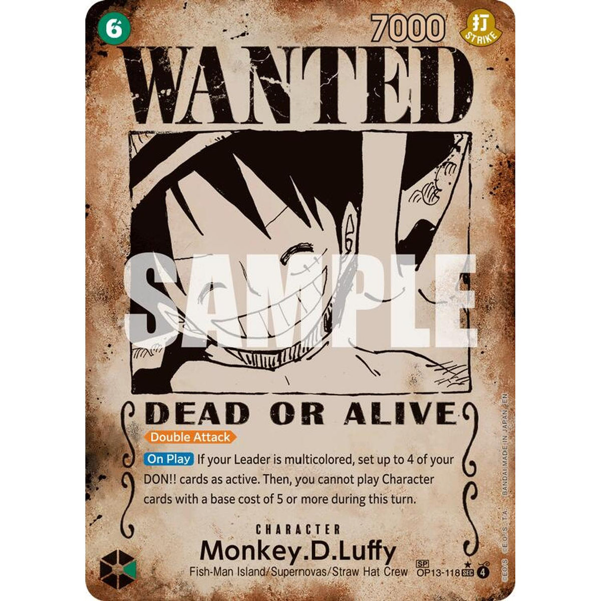 Monkey.D.Luffy (118) (Wanted Poster) (OP13-118) [Carrying On His Will]  Foil (NM/LP Foil)
