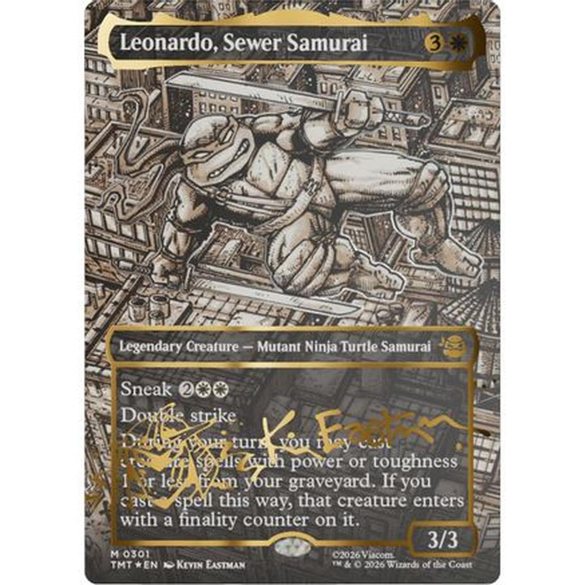 Leonardo, Sewer Samurai (Borderless) (Gold-Stamped Signature) [Teenage Mutant Ninja Turtles] Foil (Heavily Played Foil)