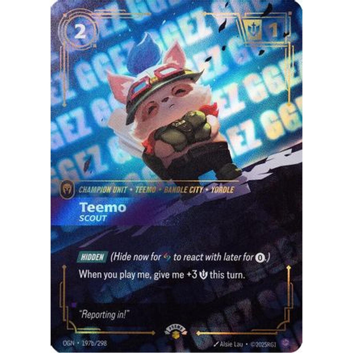 Teemo - Scout (GG EZ) (197b/298) [Riftbound Organized Play Promotional Cards] Foil (Damaged)
