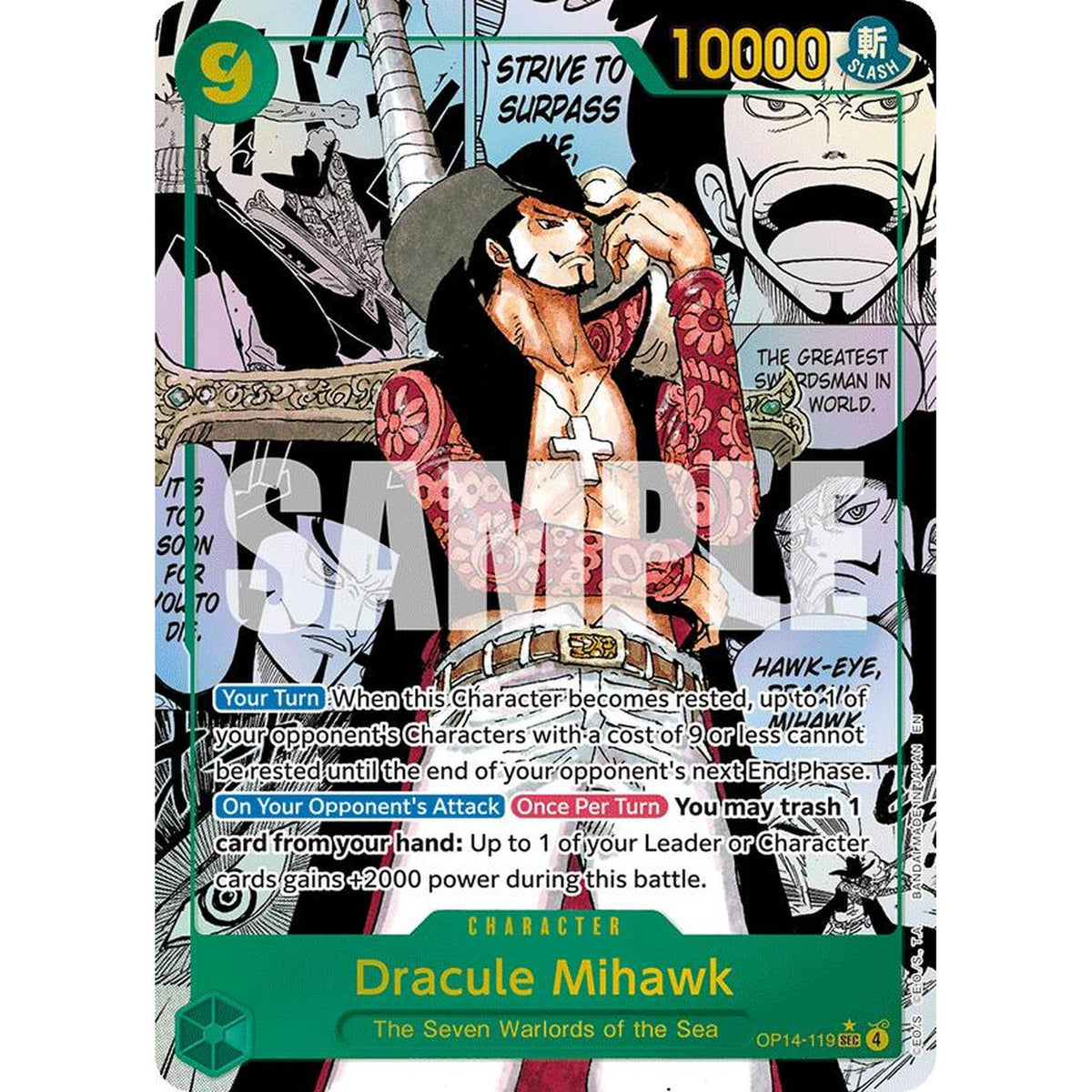 Dracule Mihawk (Manga) (OP14-119) [The Azure Sea's Seven]  Foil (Played Foil)