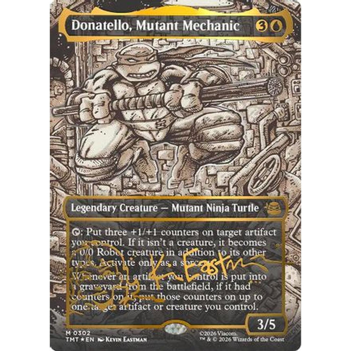 Donatello, Mutant Mechanic (Borderless) (Gold-Stamped Signature) [Teenage Mutant Ninja Turtles] Foil (Heavily Played Foil)