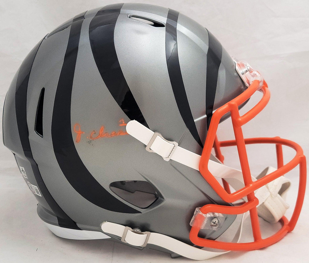 Ja'Marr Chase Autographed Cincinnati Bengals AMP Gray Full Size Replica Speed Helmet Beckett BAS QR #WU15505