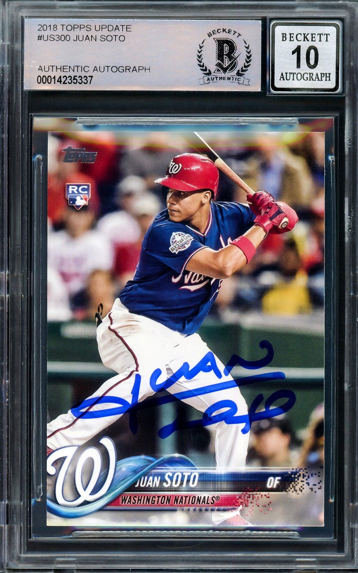 Juan Soto Autographed 2018 Topps Update Rookie Card #US300 Washington Nationals Auto Grade Gem Mint 10 Beckett BAS Stock #205937