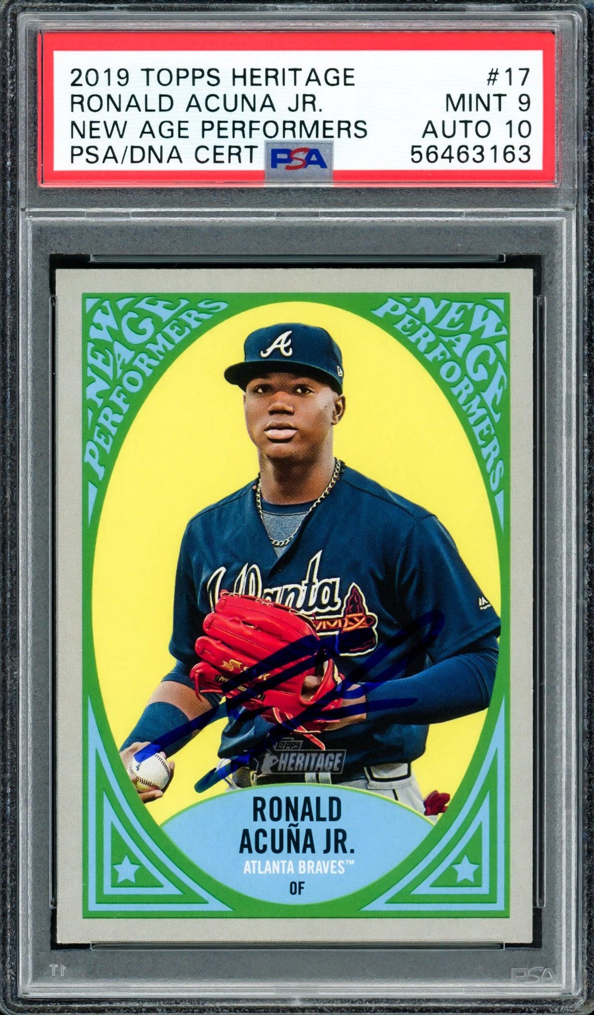 Ronald Acuna Jr. Autographed 2019 Topps Heritage New Age Performers Card #17 Atlanta Braves PSA 9 Auto Grade Gem Mint 10 PSA/DNA #56463163