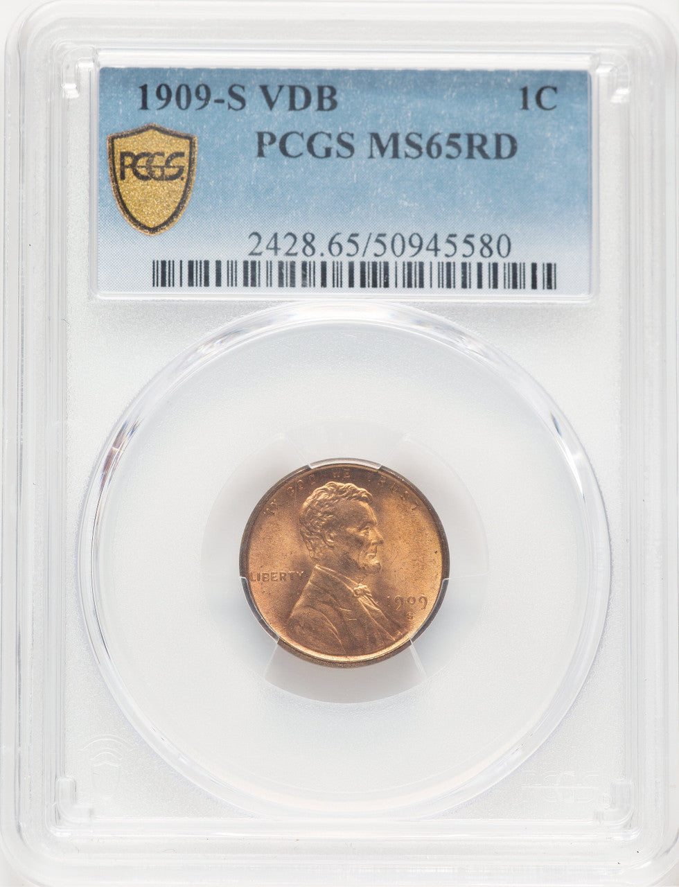 1909-S 1C VDB RD Lincoln Cent PCGS MS65 (771368002)
