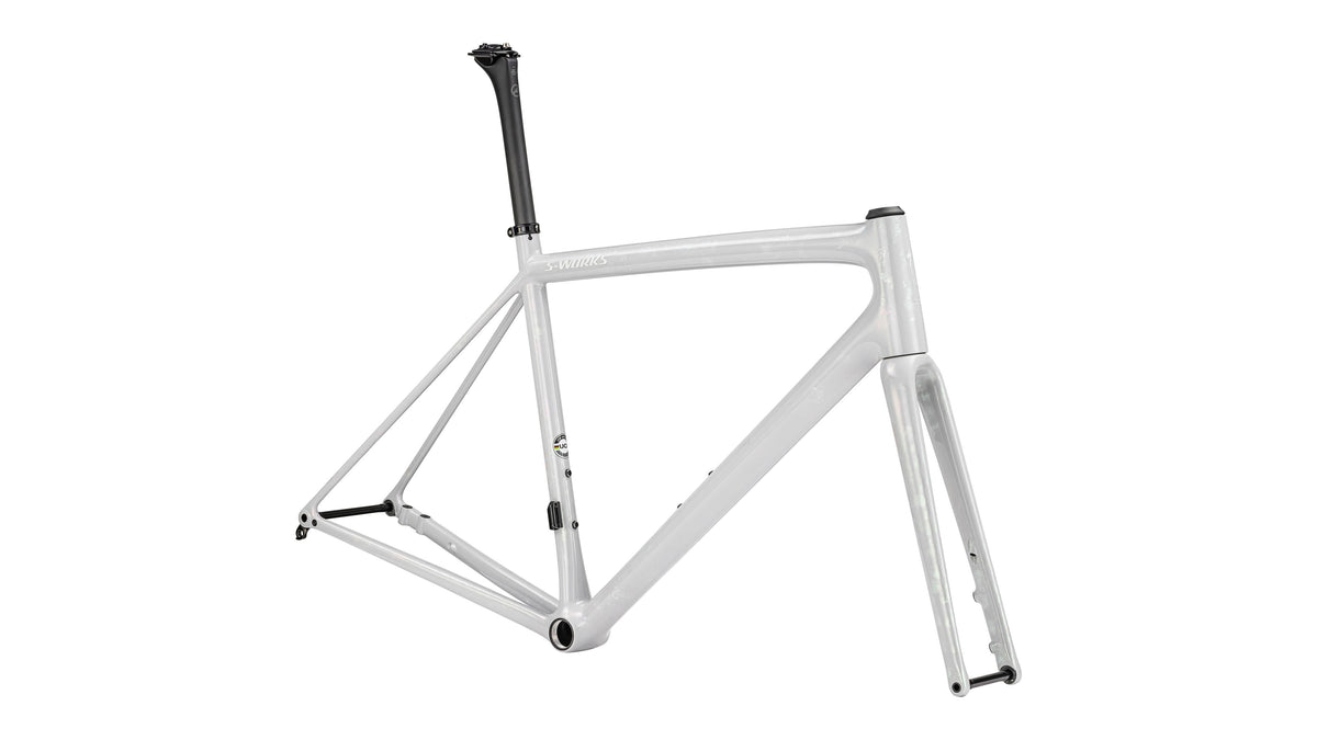 2024 Specialized S-Works Aethos Frameset - FACT 12r Carbon (Satin Silver Pearl - Black Pearl Organic Color Run / Brushed Liquid Silver / 49)