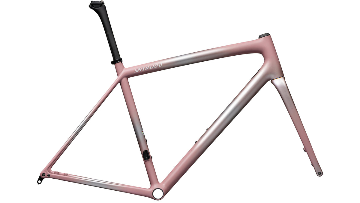 2025 Specialized Aethos Frameset - FACT 10r Carbon (Satin Flake Silver / Dusky Pink + Champagne Radial Fades / Dune White / 52)