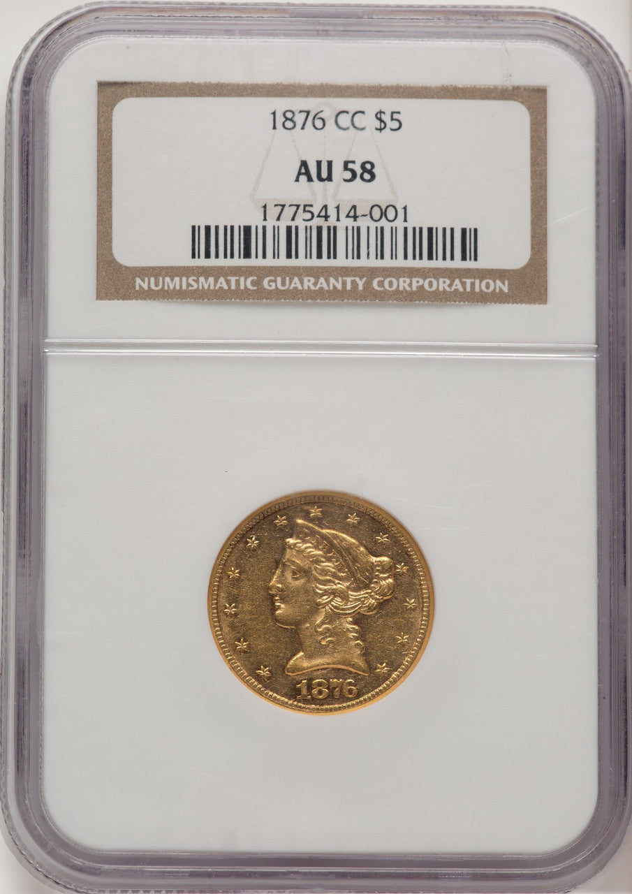 1876-CC $5 Liberty Half Eagle NGC AU58 (776350004)