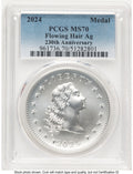 2024-(P) Silver 230th Anniversary Flowing Hair Medal Blue Gradient Modern Commemoratives PCGS MS70