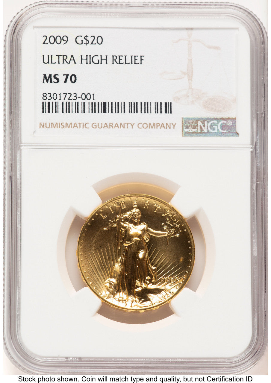 2009 G$20 Ultra High Relief Brown Label NGC MS70 (783264003)