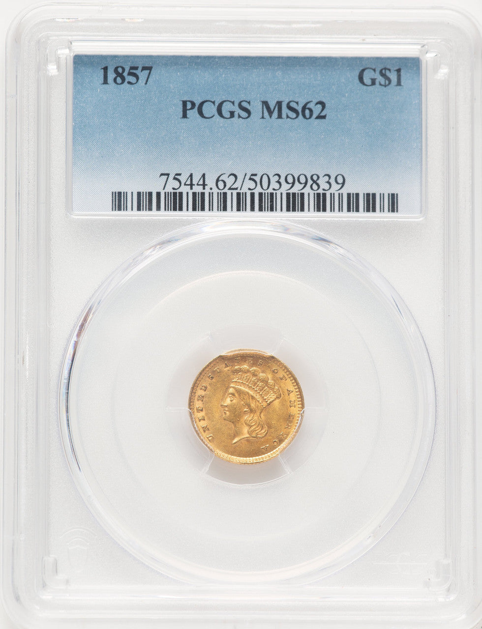 1857 G$1 Gold Dollar PCGS MS62 (783713012)