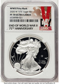 2020-W Proof Silver Eagle V75 Privy 1 oz V-Day Label NGC PF70