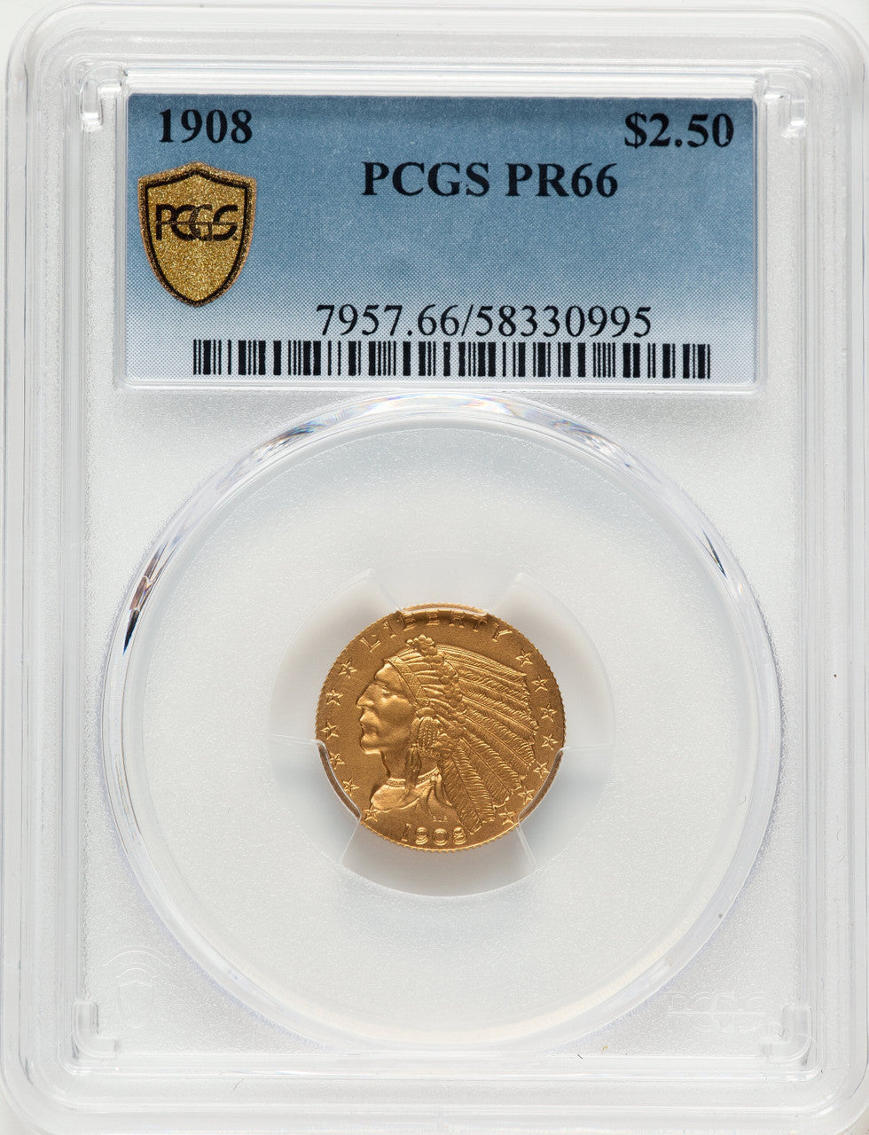1908 $2.50 Proof Indian Quarter Eagle PCGS PR66