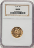 1878 $3 Three Dollar Gold Pieces NGC MS62
