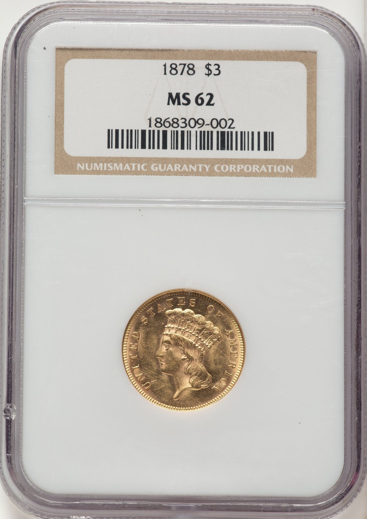 1878 $3 Three Dollar Gold Pieces NGC MS62