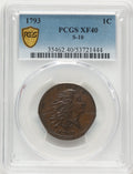1793 Wreath 1C S-10 Vine and Bars Edge BN Large Cent PCGS XF40