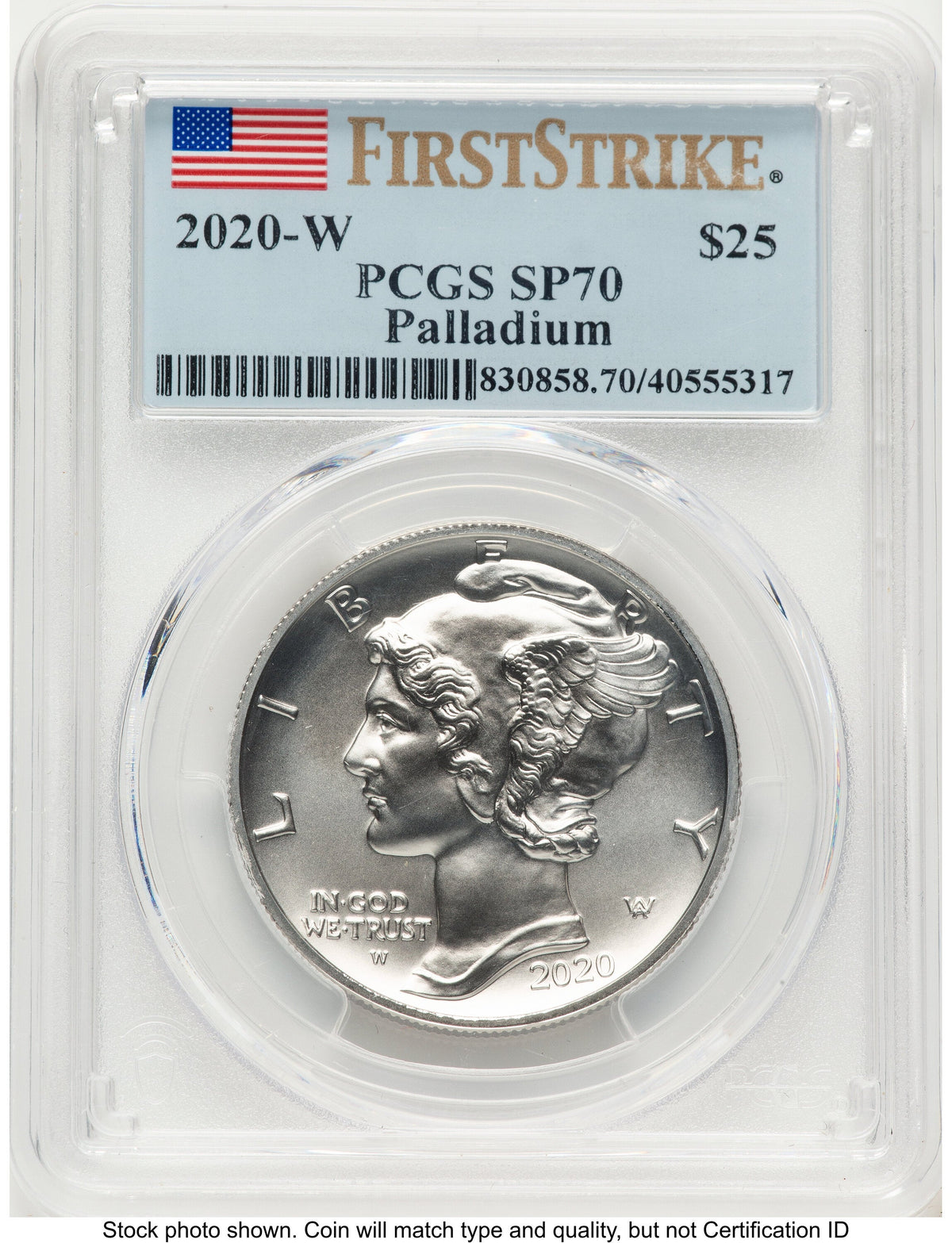 2020-W Palladium Eagle 1 oz Burnished FS Flag PCGS MS70