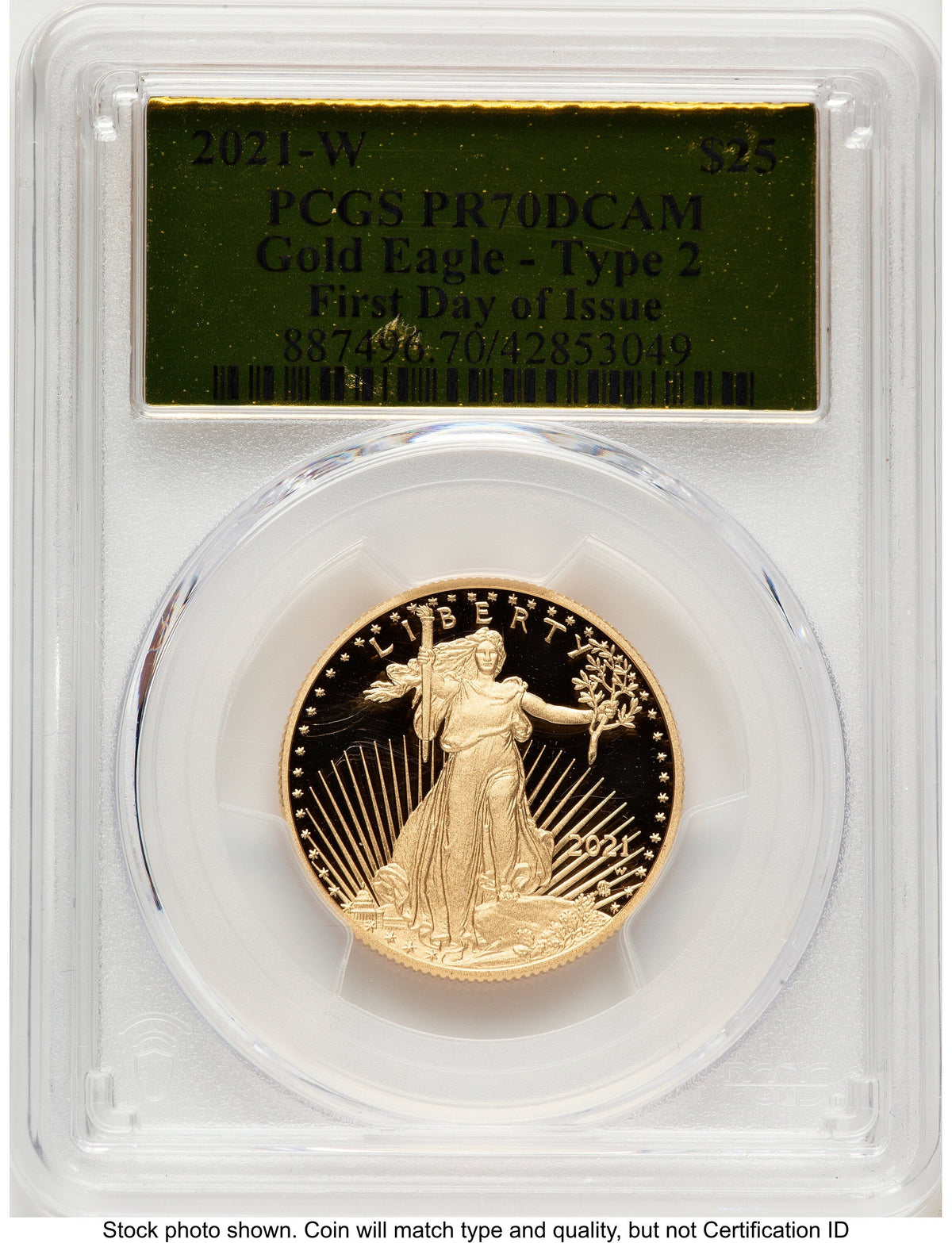 2021-W Type 2 Proof Gold Eagle 1/2 oz FDI Gold Foil PCGS PR70