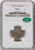1937-D 5C Three-Legged FS-901 CAC Buffalo Nickel NGC VF25