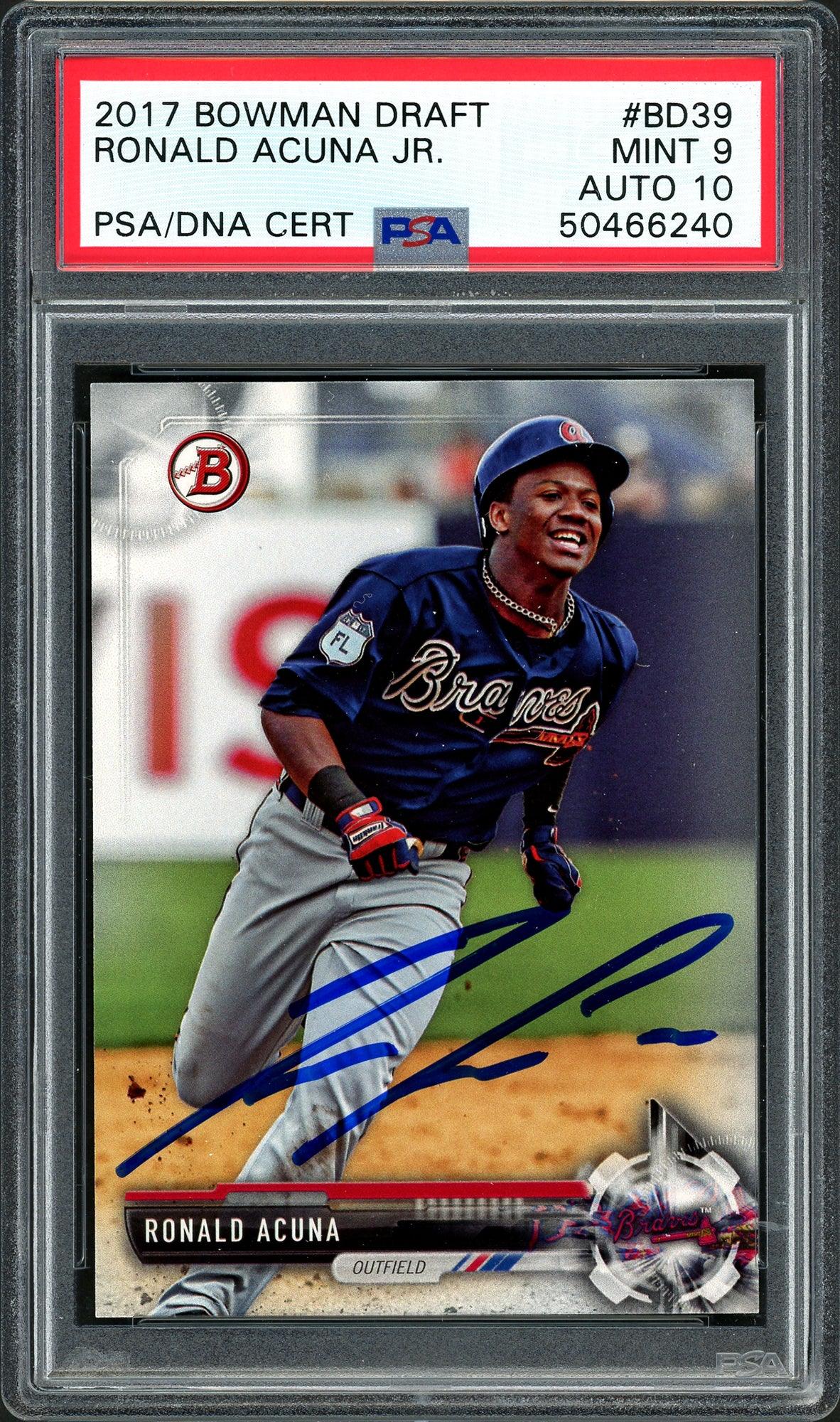 Ronald Acuna Jr. Autographed 2017 Bowman Draft Rookie Card #BD39 Atlanta Braves PSA 9 Auto Grade Gem Mint 10 PSA/DNA #50466240
