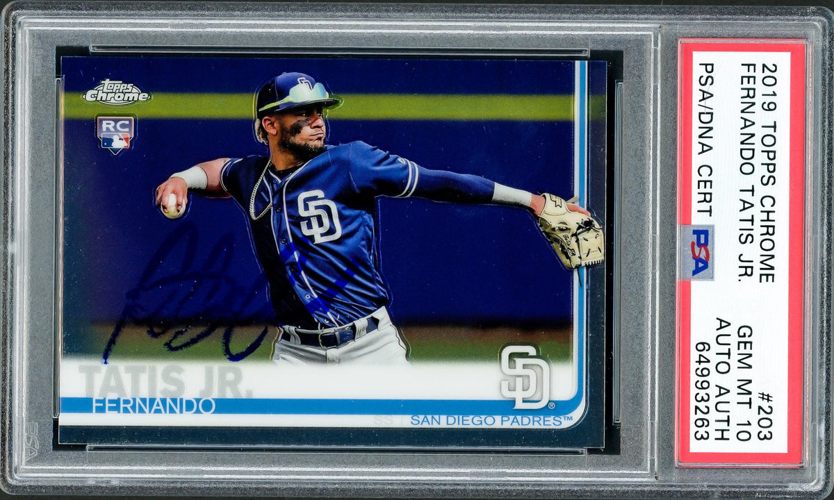 Fernando Tatis Jr. Autographed 2019 Topps Chrome Rookie Card #203 San Diego Padres PSA 10 (Bubbling) PSA/DNA #64993263