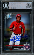 Juan Soto Autographed 2017 Bowman Chrome Prospects Rookie Card #BCP180 Washington Nationals Beckett BAS #14231631