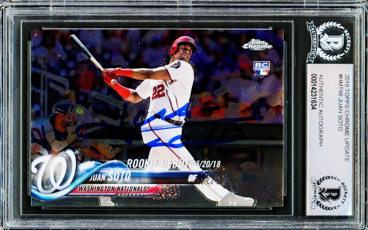 Juan Soto Autographed 2018 Topps Chrome Update Rookie Card #HMT98 Washington Nationals Beckett BAS #14231634