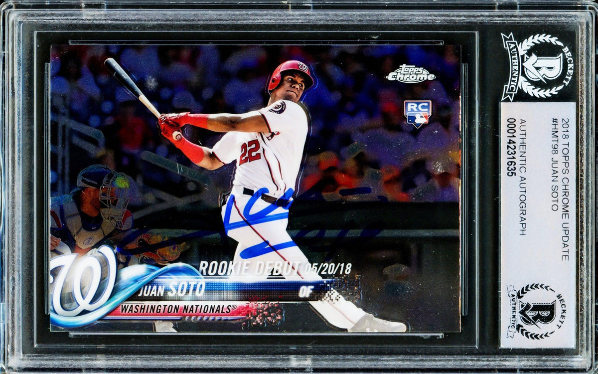 Juan Soto Autographed 2018 Topps Chrome Update Rookie Card #HMT98 Washington Nationals Beckett BAS #14231635