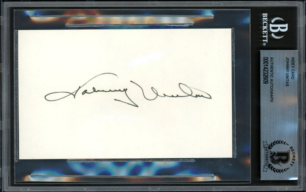 Johnny Unitas Autographed 3x5 Index Card Baltimore Colts Beckett BAS #14232609
