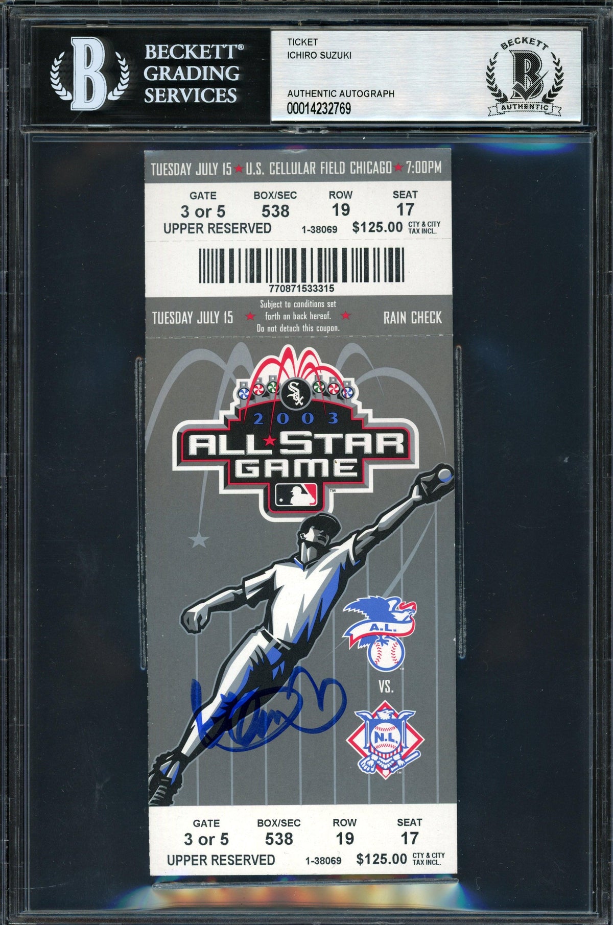 Ichiro Suzuki Autographed 2003 All Star Game Ticket 2003 All Star Game Ticket Seattle Mariners Beckett BAS #14232769