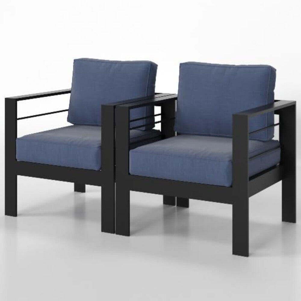 2-Pack 28" All-Weather Aluminum Patio Armchairs with Thick Blue Cushions (Blue)