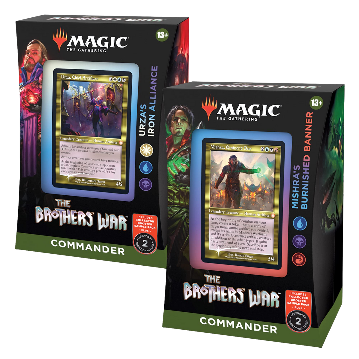 Magic the Gathering: The Brothers' War - Mishra’s Burnished Banner & Urza's Iron Alliance + Collector Booster Sample Pack Retro-Frame Commander Decks & Cases (Urza's Iron Alliance)