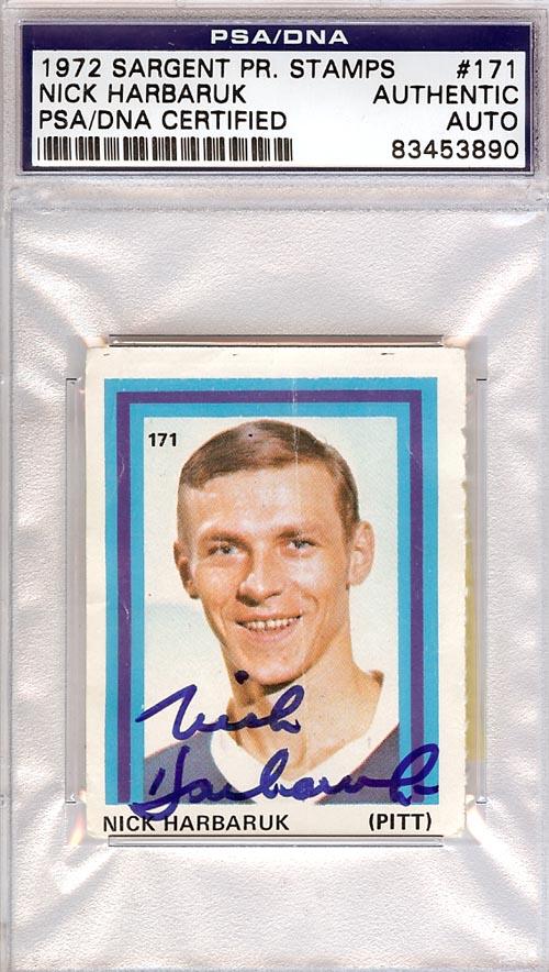 Nick Harbaruk Autographed 1972 Sargent Stamps Card #171 Pittsburgh Penguins PSA/DNA #83453890