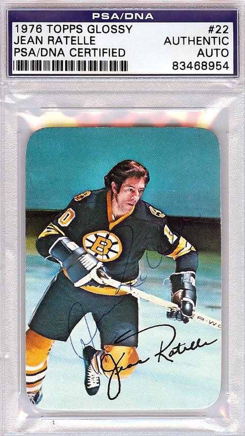 Jean Ratelle Autographed 1976 Topps Glossy Card #22 Boston Bruins PSA/DNA #83468954