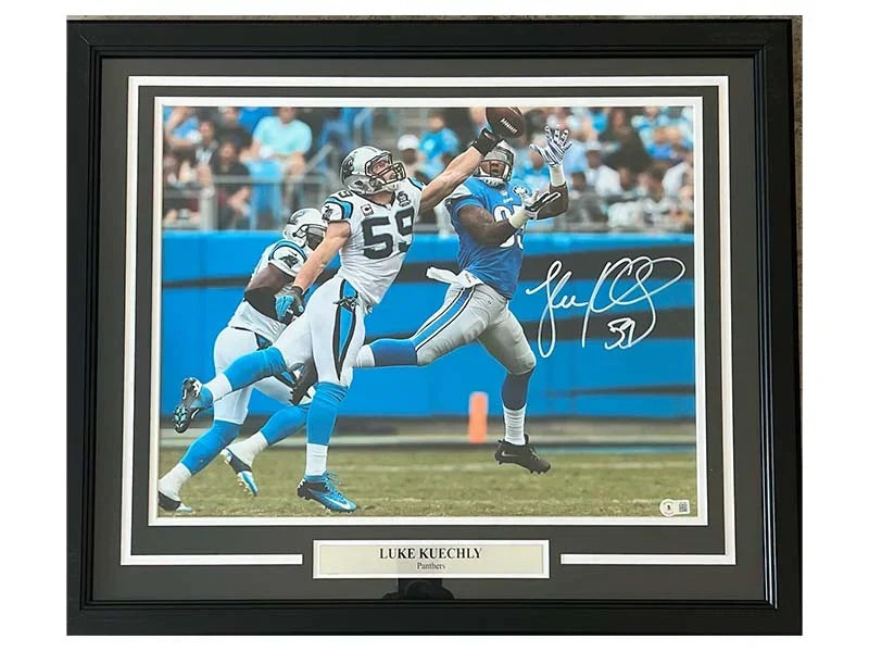 Luke Kuechly Signed Light Up Framed Football 16x20 Photo (Beckett)