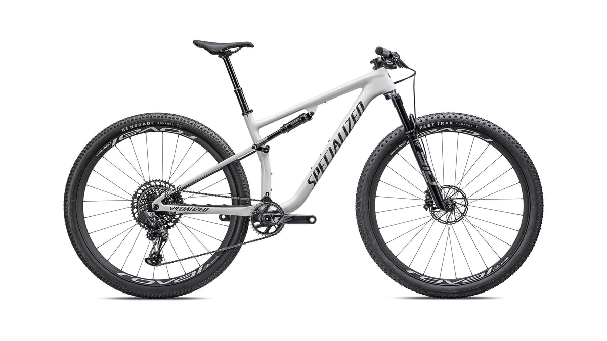 2023 Specialized Epic Pro  - SRAM X01 AXS, RockShox Ultimate BRAIN (Gloss Dune White Granite Over Dove Grey / Metallic Obsidian / S)