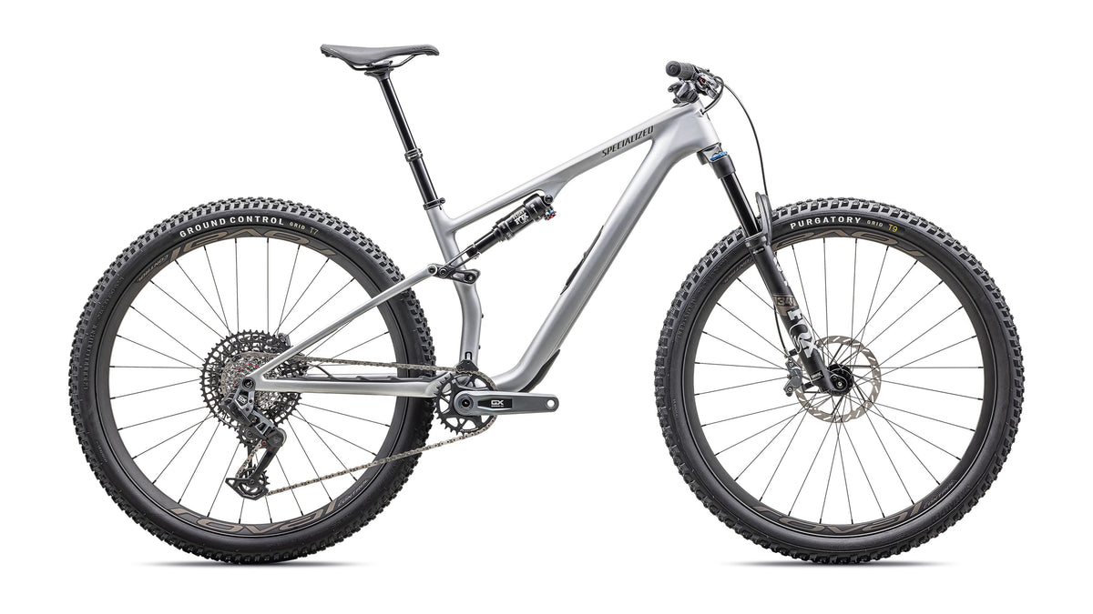 2025 Specialized Epic 8 EVO Expert  - SRAM GX AXS, FOX Performance Elite (Satin Silver Dust / Gunmetal / XS)
