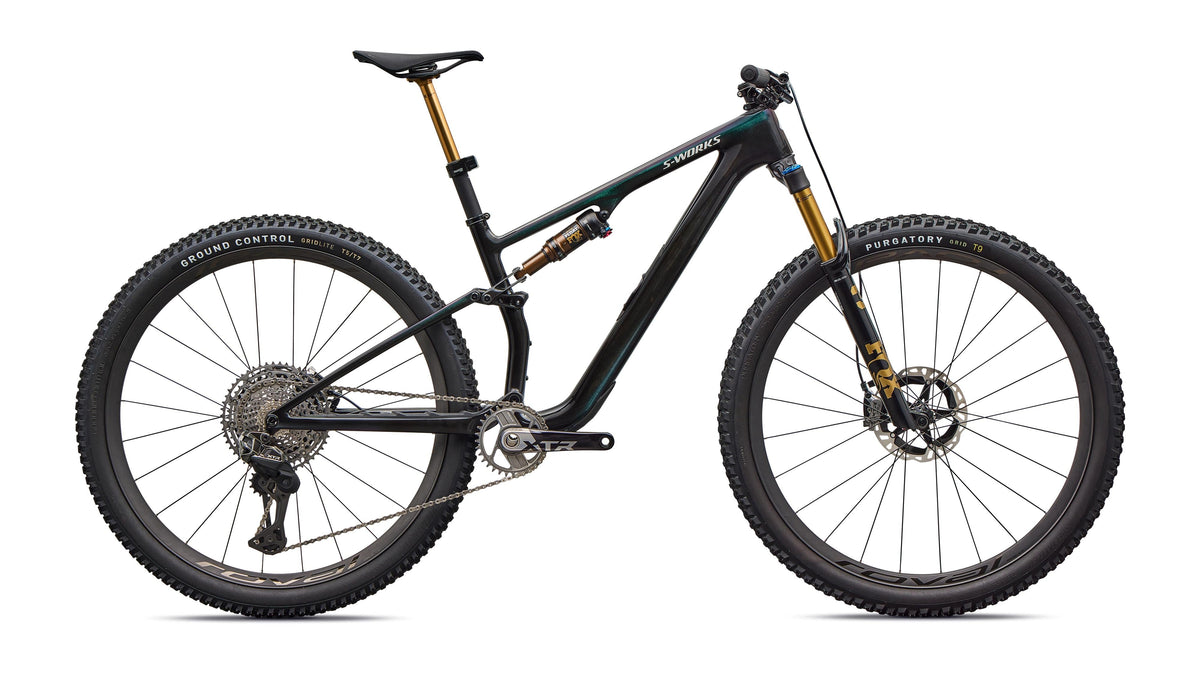 2026 Specialized S-Works Epic 8 EVO  - Shimano XTR Di2, FOX Factory (Gloss Carbon / Green To Purple Viavi Fade / Brushed Liquid Metal / XS)