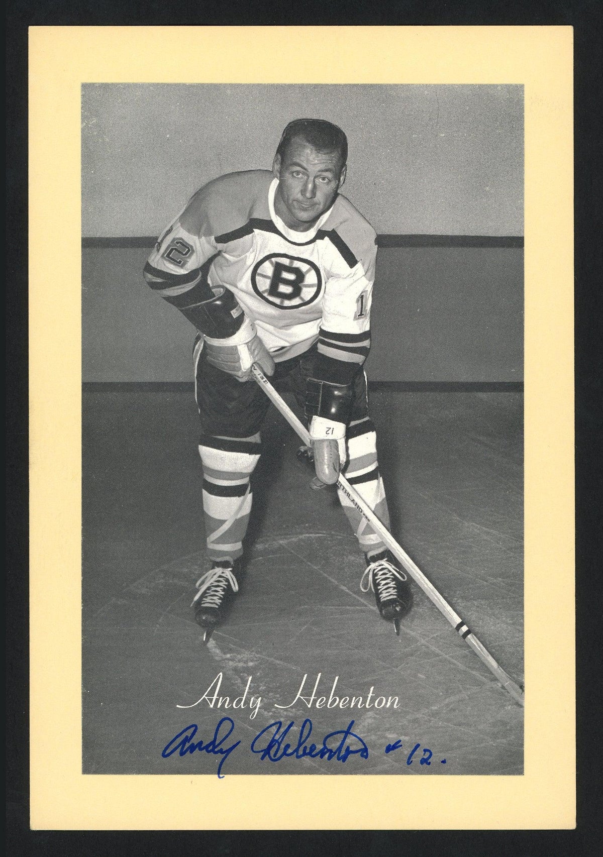 Andy Hebenton Autographed 1944-63 Beehive 4.5x6.5 Photo Boston Bruins SKU #160637