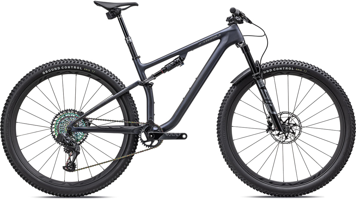 2023 Specialized S-Works Epic EVO  - SRAM XX1 AXS, RockShox Ultimate (Satin Blue Ghost Pearl / Black Chrome / Gold Ghost Pearl / XL)
