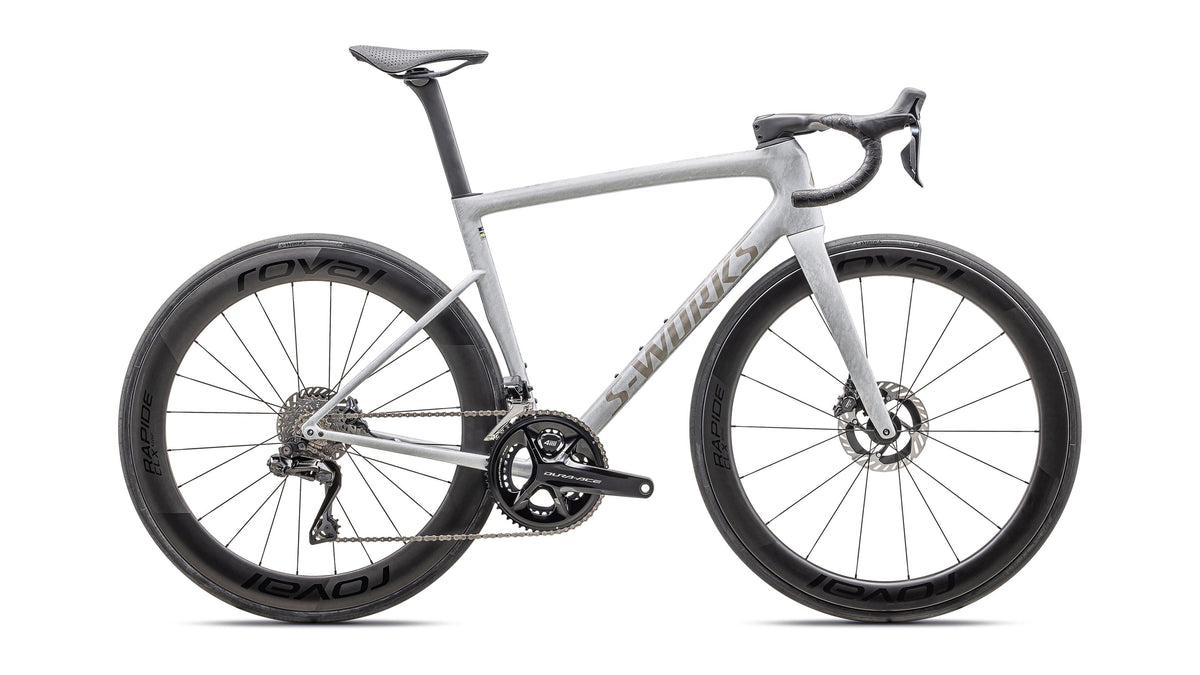 2025 Specialized S-Works Tarmac SL8 - Shimano Dura-Ace Di2 (Gloss Dove Grey / Silver Dust Blurred Impasto / Black Pearl / 56)