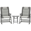 3pc Patio Foldable Rocking Chair Set, Outdoor Rocking Chairs and Table Bistro Set, Light Grey