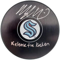 Morgan Geekie Autographed Official Seattle Kraken Logo Hockey Puck "Release The Kraken" Fanatics Holo Stock #197087