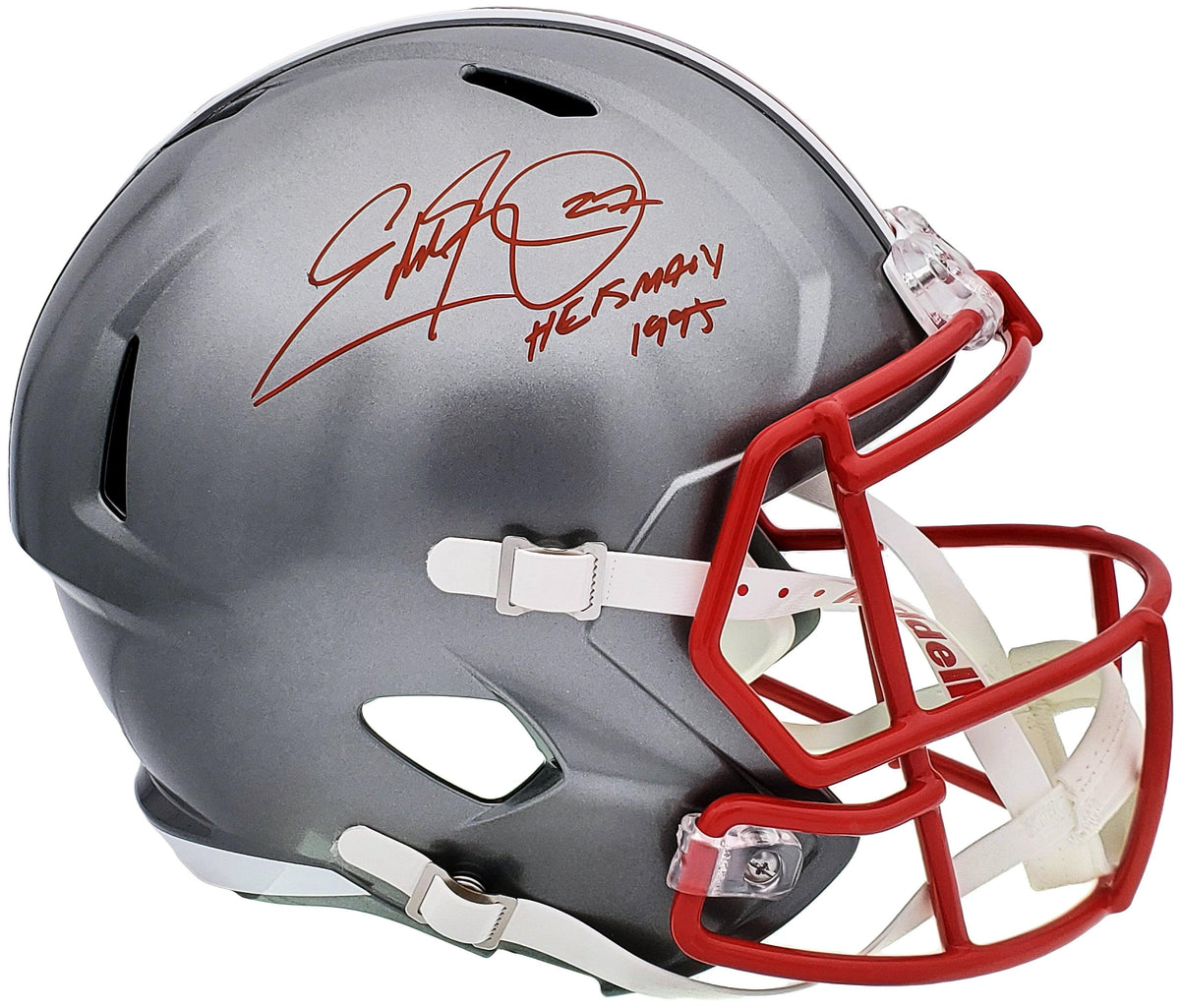 Eddie George Autographed Ohio State Buckeyes Flash Silver Full Size Replica Speed Helmet "Heisman 1995" Beckett BAS QR Stock #197134